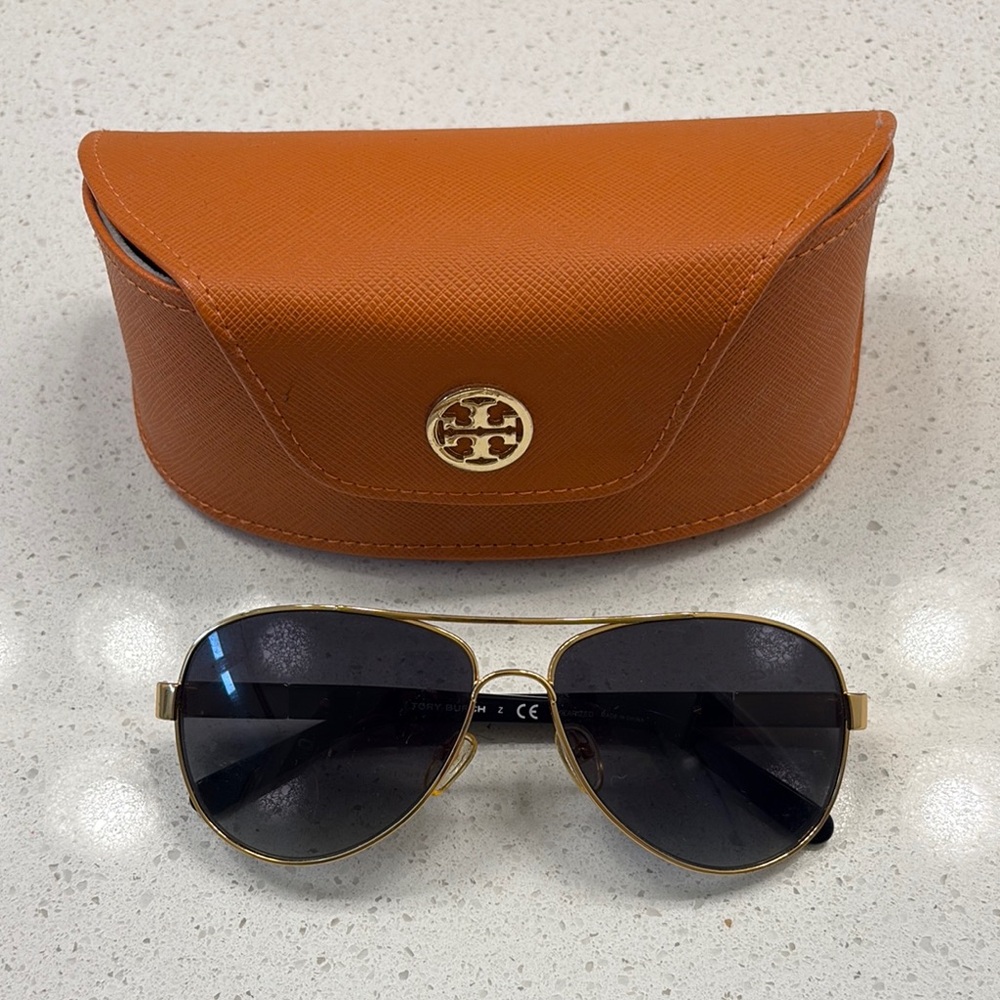Tory Burch Gold and Black Aviator Sunglasses - Picture 6 of 7